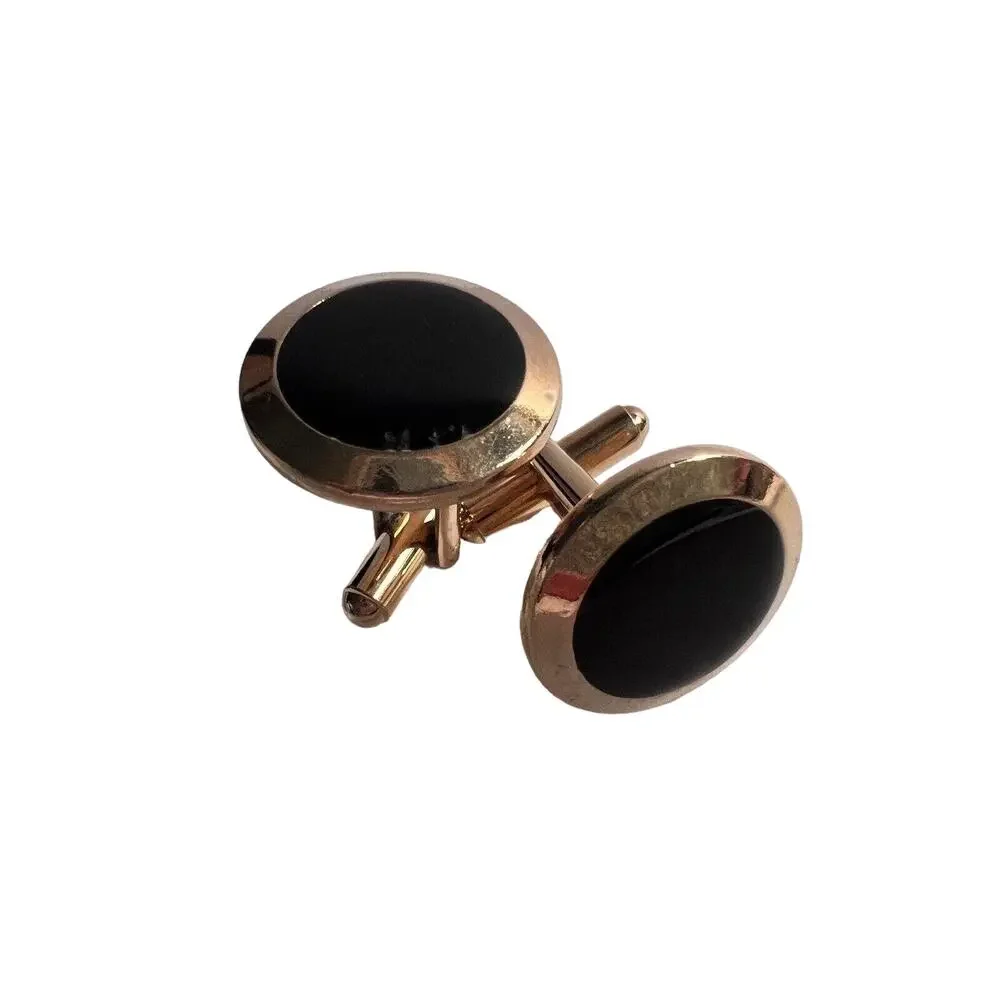 VTG RAFFINATI CUFF LINKS CUFFLINKS BLACK ONYX W/ GOLD PLATED TRIM MEN DRESSY